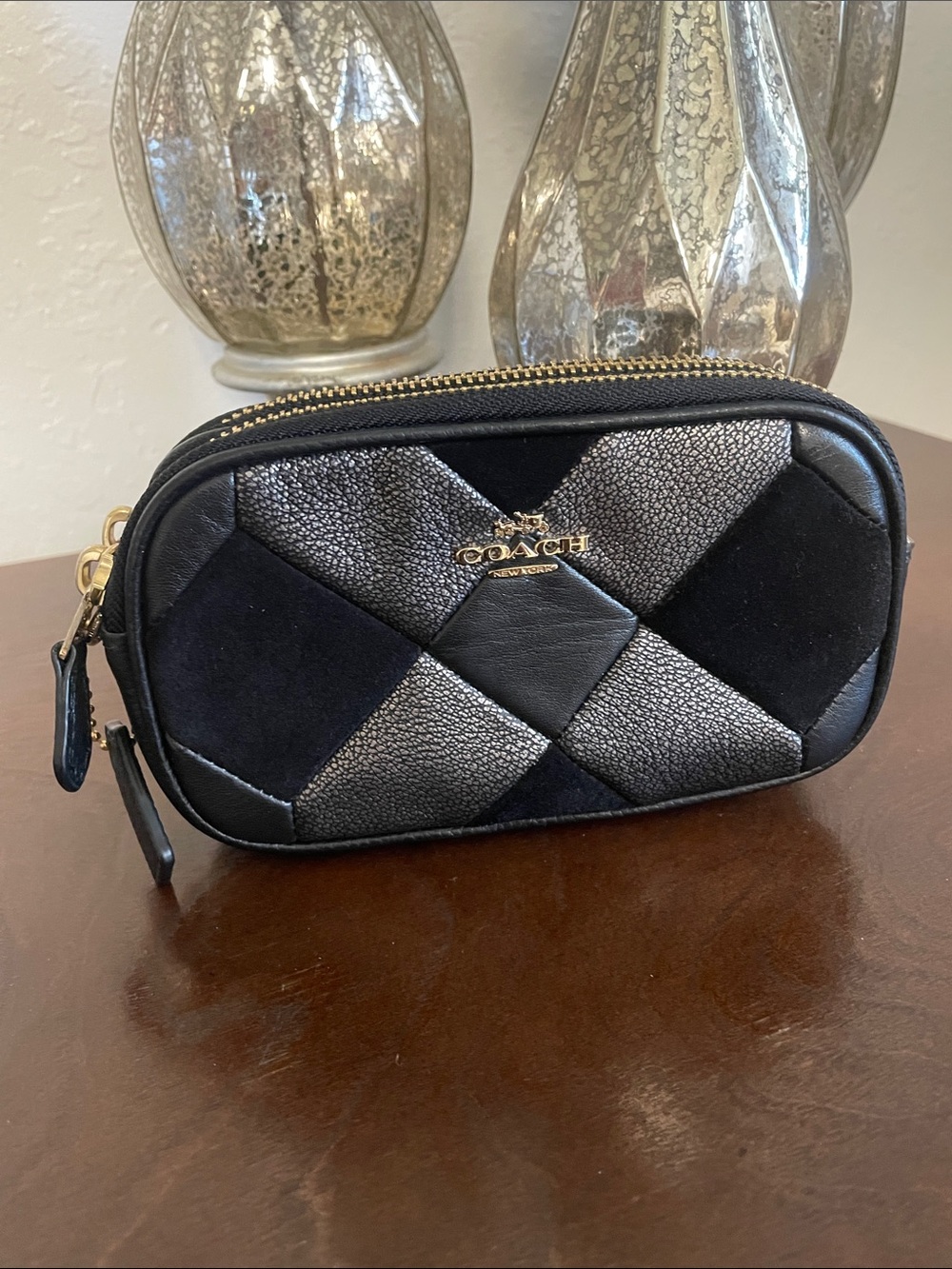 Coach Black and Metallic Patchwork Quilted Clutch or crossbody bag